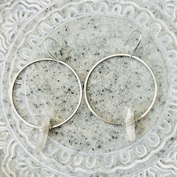 Sterling Silver Quartz Hoop Earrings Handmade by Wandering Bunny LLC - Picture 3 of 6